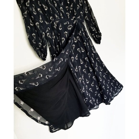 Ba&sh Memory Noir Lady Midi Dress Silk Blend Wrap Chiffon Party Romantic XS $395 - Picture 8 of 16